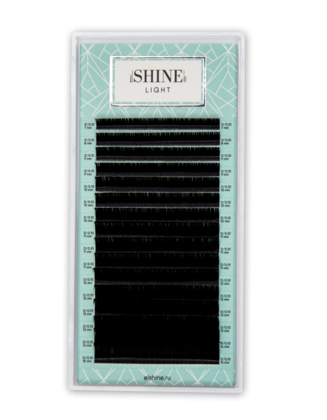 Ресницы чёрные 16 лент (D 0,10 12mm) elSHINE Light, отдельные.длины