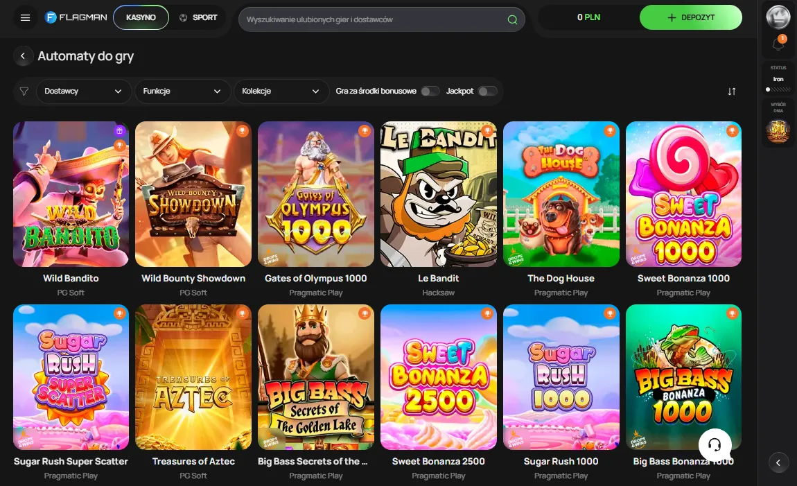 Dostępne gry Flagman Casino – sloty, live kasyno i gry stołowe