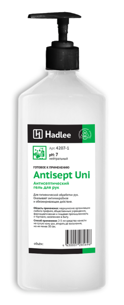 Антисептик-гель для рук 1 литр HADLEE Deshands Uni с дозатором