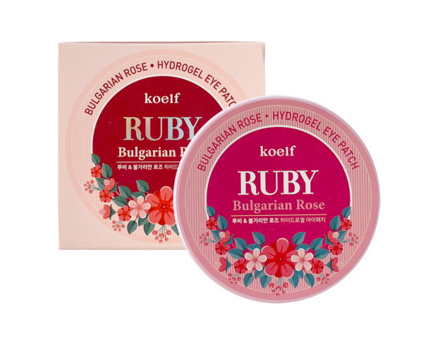Патчи для век Ruby & Bulgarian Rose Eye Patch с рубиновой пудрой и розовым маслом, 60шт Koelf 