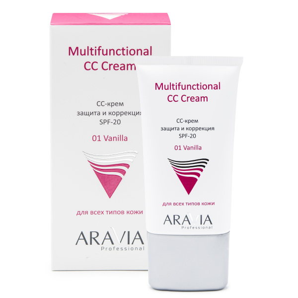 СС-крем защитный SPF-20 Multifunctional CC Cream, Vanilla 01, 50 мл ARAVIA Professional