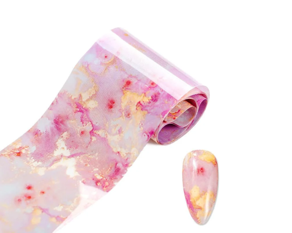 Фольга для дизайна ногтей мраморная розовая